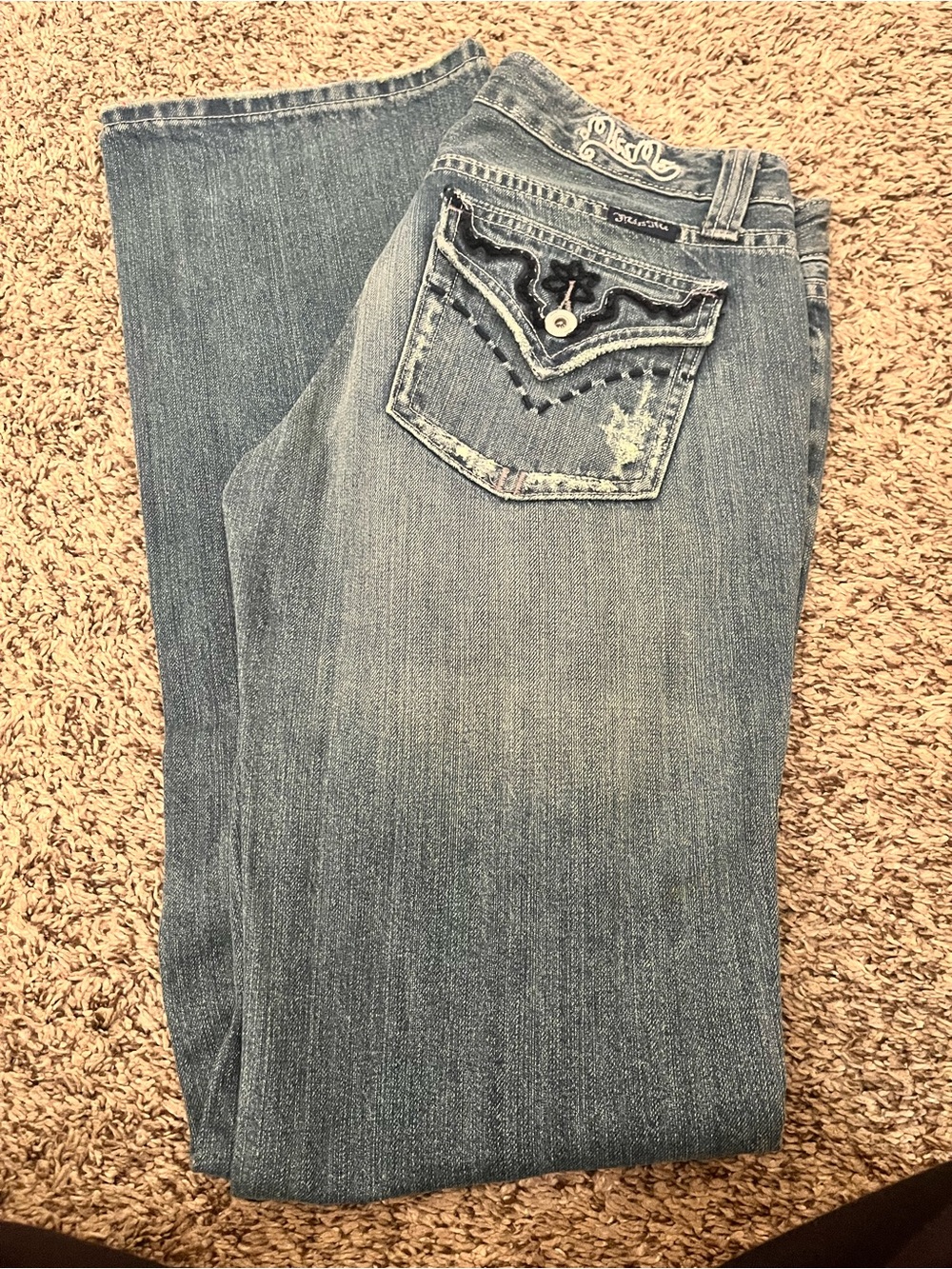 Miss Me Light Wash Blue Denim Jeans with Embellished Back Pocket